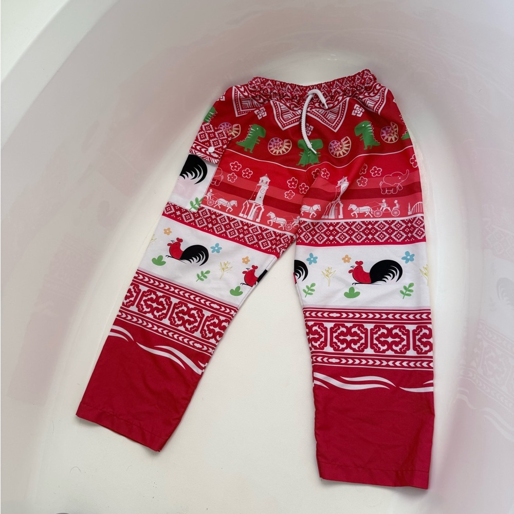 Kids Red Holiday Pajama Bottoms Thailand silk